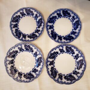 Antique Johnson Bros Normandy Flow Blue Plates x 4